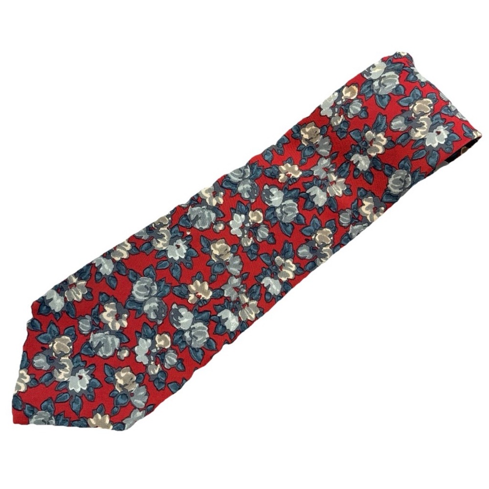 Silk Floral Men's Tie in Red and‎ Blue Cottagecore